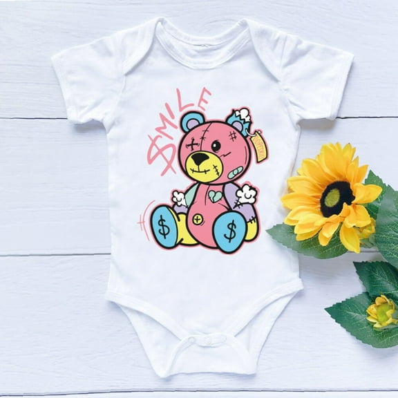 Bella Canvas with Bear, Smile Through The Pain, Bear Baby Shower Gift, Bear Shirt For Kids Girl, Cute Baby Boy or Girl Bodysuit Gift
