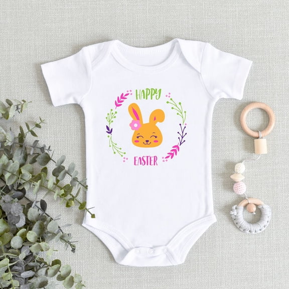 Bella Canvas with Easter, Happy Easter Bunny, Baby'S First Easter Outfit, Baby Girl 1St Easter, Easter Gift Cute Baby Boy or Girl Bodysuit Gift