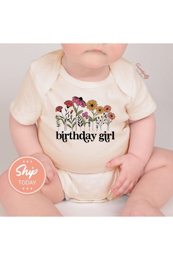 Bella Canvas with Floral Birthday Girl, Turning 1, 1St Birthday Present For Newborn Girl, First Birthday Outfit, Cute Baby Boy or Girl Bodysuit Gift