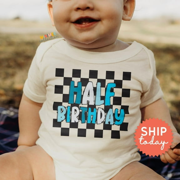 Bella Canvas with Half Birthday, Baby Birthday, Half Year, Six Months Old Baby Outfits, Cute Baby Boy or Girl Bodysuit Gift