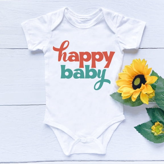 Bella Canvas with Happy, Boho, Retro, Baby Girl ,, New Baby Gift, Cute Baby Boy or Girl Bodysuit Gift