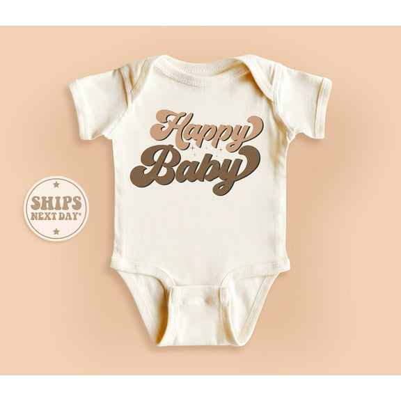 Bella Canvas with Happy, Vintage Happy, Pregnancy Reveal, Happy Baby Announcement Gift, Vintage Natural Cute and Cool, Baby Boy or Girl Bodysuit Gift