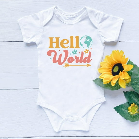 Bella Canvas with Hello World, Coming Home, Newborn Girl Boy Coming Home Outfit, Retro Ideas, Cute Baby Boy or Girl Bodysuit Gift