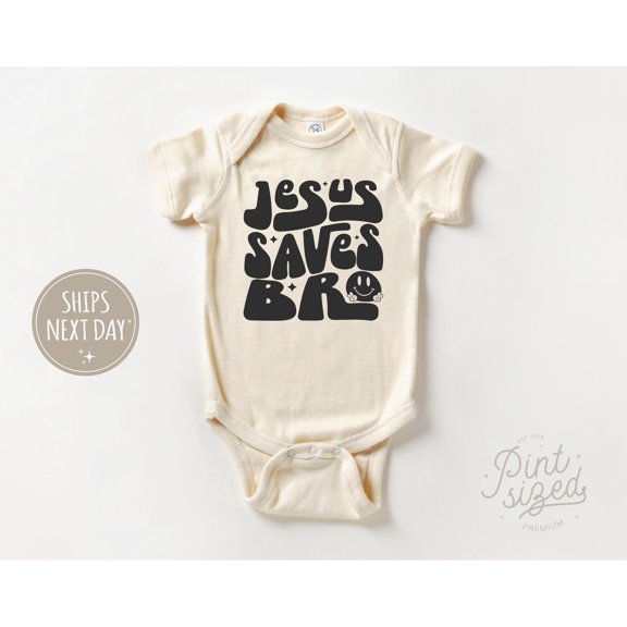 Bella Canvas with Jesus Saves Bro, Funny Religious, Christian Cute Baby Boy or Girl Bodysuit Gift
