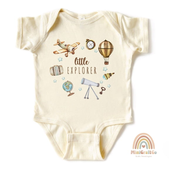 Bella Canvas with Little Explorer, Adventure Shirt, Baby Boy Birthday Gift, Science Kids T Shirt, Newborn Travel Cute Baby Boy or Girl Bodysuit Gift