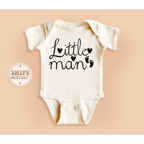 Bella Canvas with Little Man, Cute Baby Boy, Retro Little Boy Natural Gift Cute and Cool, Baby Boy or Girl Bodysuit Gift