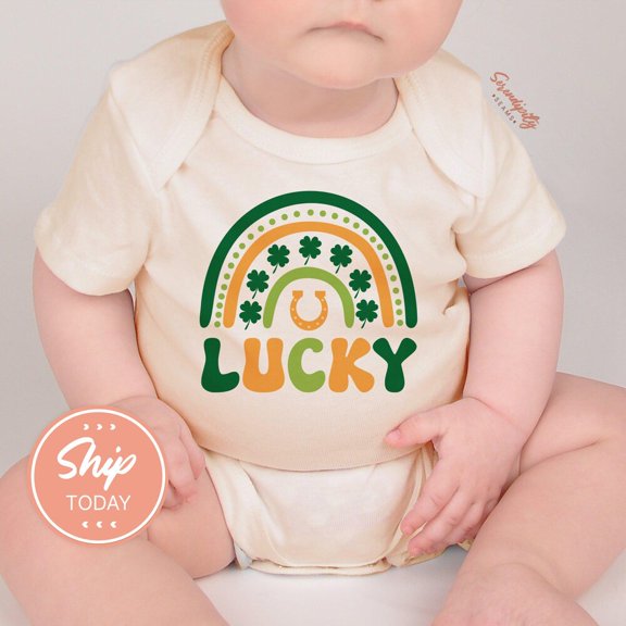 Bella Canvas with Lucky Rainbow, St Patrick'S Day Outfit, Shamrock Infant, Cute Baby Gift, Baby Clothes, Unisexs Cute Baby Boy or Girl Bodysuit Gift