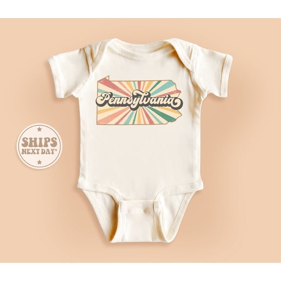 Bella Canvas with Pennsylvania State, Retro Natural, Pennsylvania Cute and Cool, Baby Boy or Girl Bodysuit Gift