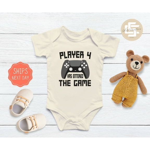 Bella Canvas with Player 4 Has Entered The Game, Player Four, Newborn Baby Body Suit. Cute Baby Gift. Cute and Cool Baby Boy or Girl Bodysuit Gift
