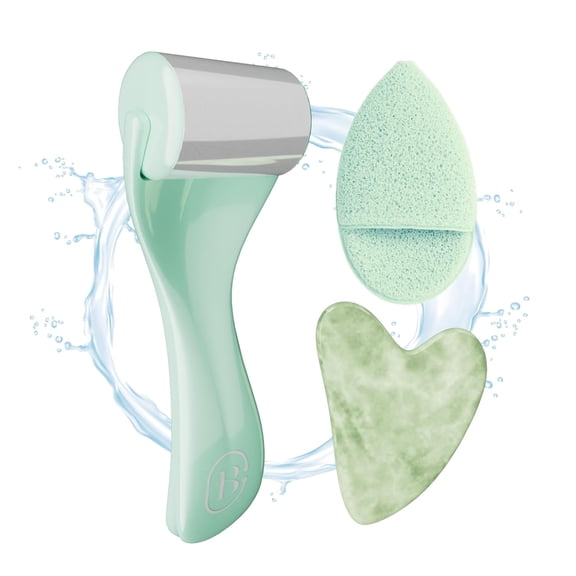 Bella Ciao 3-Piece Anti-Aging Skincare Set, Cooling, Sculpting, and Exfoliating Essentials Pack, Includes Ice-Roller Facial Massager, Jade Gua Sha, and Gentle Makeup-Removal Pad and Face Scrubber