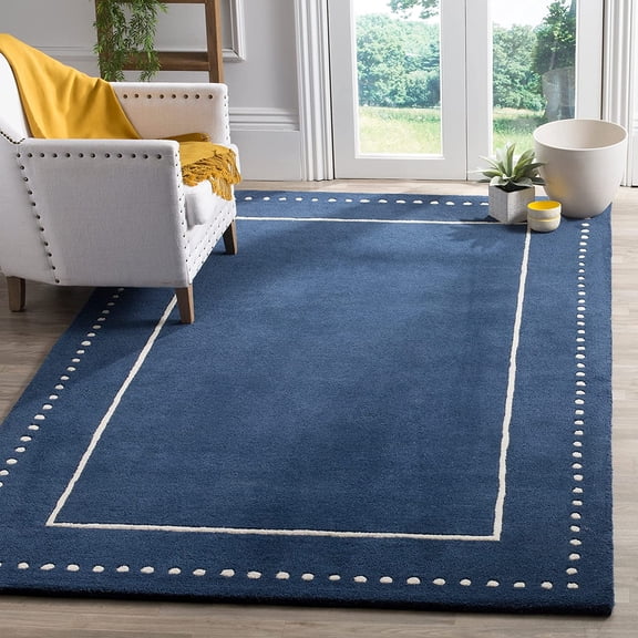 Bella Collection Area Rug - 3' Square, Navy Blue & Ivory, Handmade Dotted Border Wool, Ideal for High Traffic Areas in Living Room, Bedroom (BEL151G)