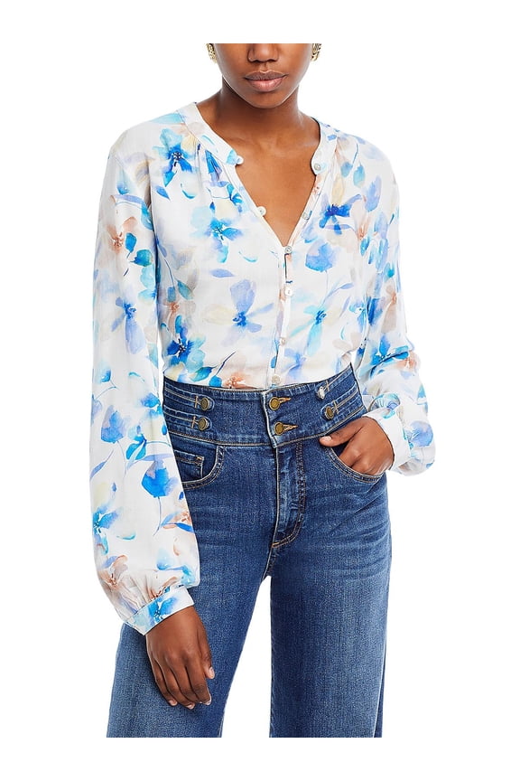 Womens Long Sleeve Crewneck Button-Down Top