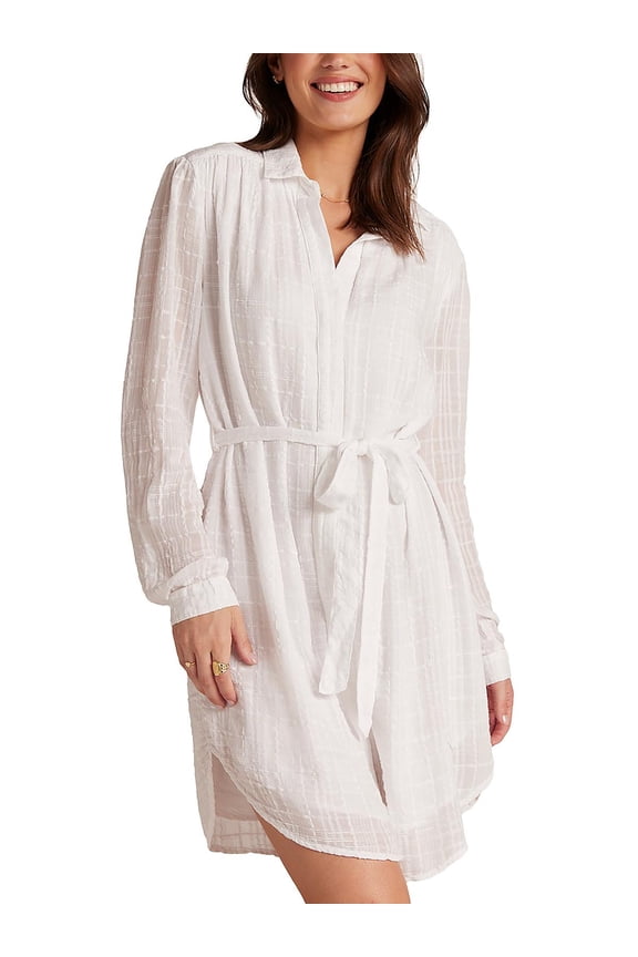 womens Belted Hidden Placket Dress, m, White