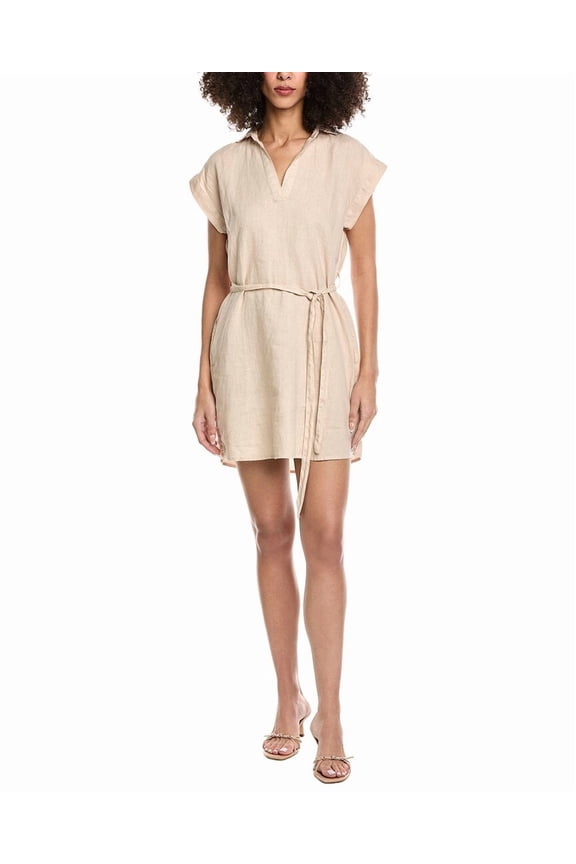 womens Belted Tunic Linen Shirtdress, xs