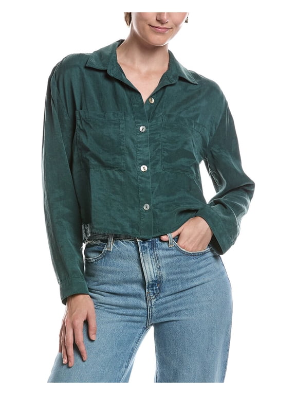 womens Button Down Cropped Shirt, m