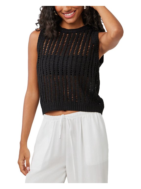 womens Crew Neck Vest, m, Black