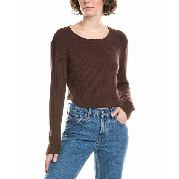 Bella Dahl womens  Crop Crewneck Sweater, s, Brown
