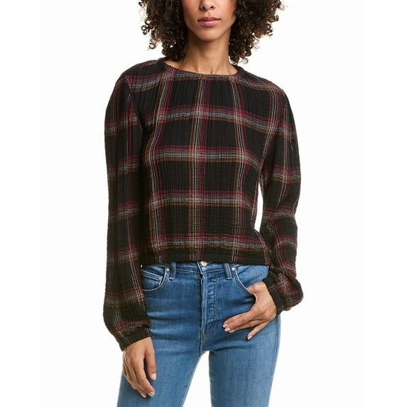 Bella Dahl womens Elastic Shirred Top, l, Black