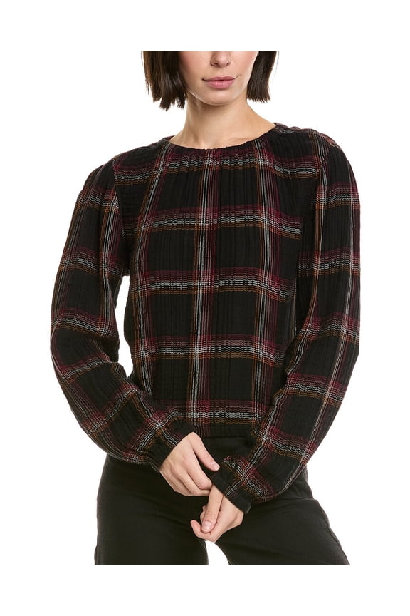 womens  Elastic Shirred Top, l, Black