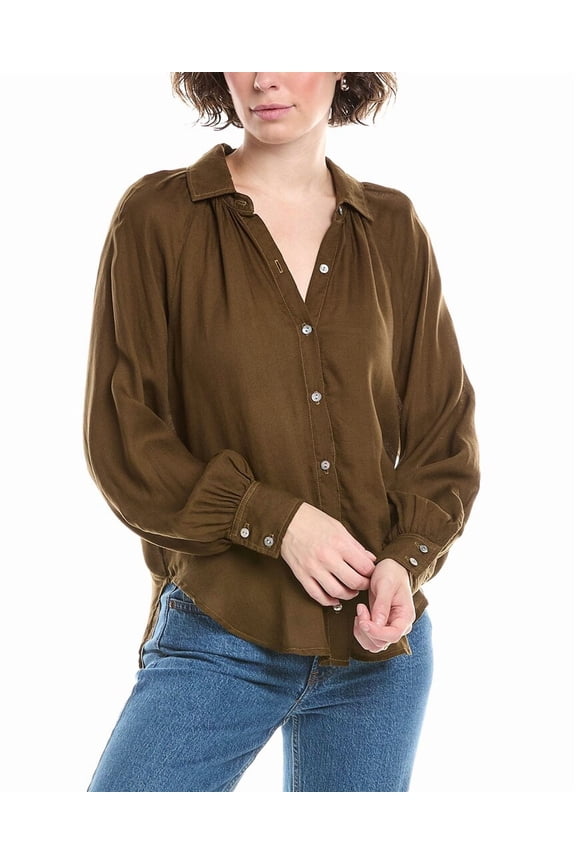 womens Flowy Raglan Button-Up Shirt, l, Green