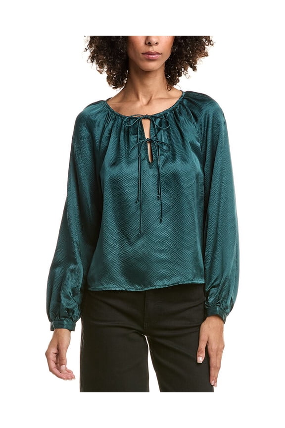 womens  Hammered Satin Blouse, xs, Blue