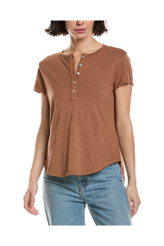 womens Henley Shirt, xs, Brown