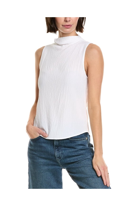 womens Mock Neck Top, s, White