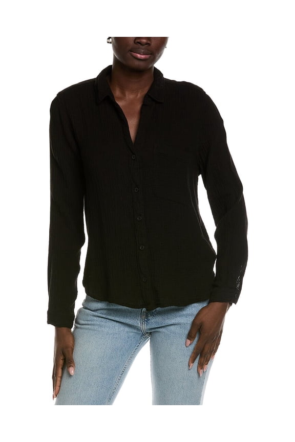 womens Rounded Hem Button Down Shirt, m