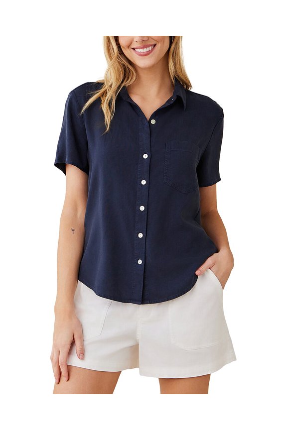 womens Short Sleeve Pocket Button Down, xs