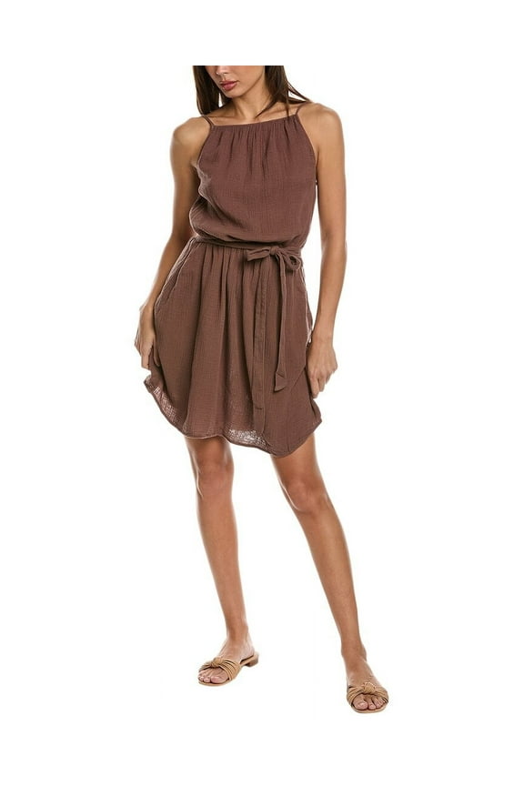 womens  Smocked Waist Mini Dress, XXS, Brown