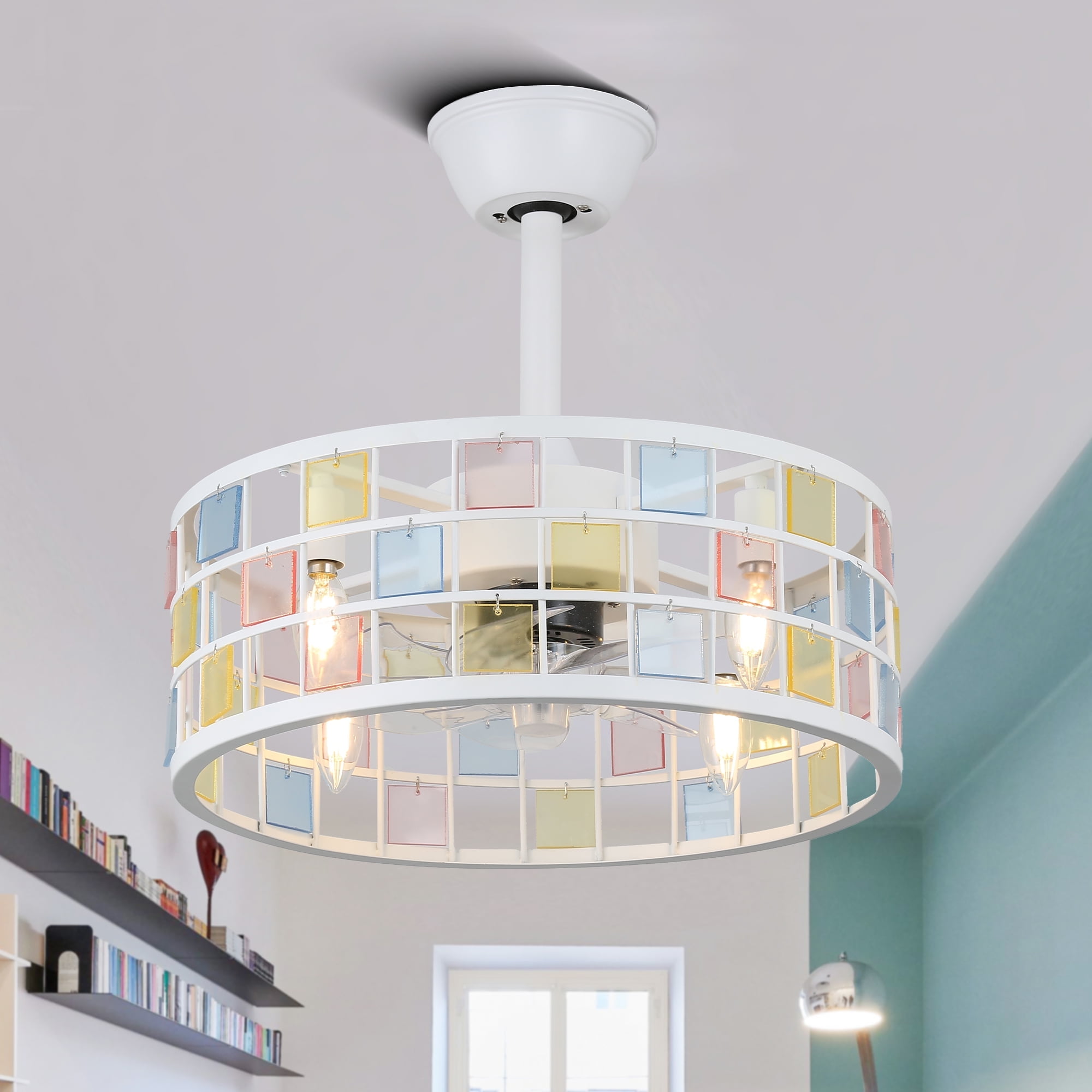 Bella Depot 18" White Modern Acrylic Ceiling Fan with Light and Remote