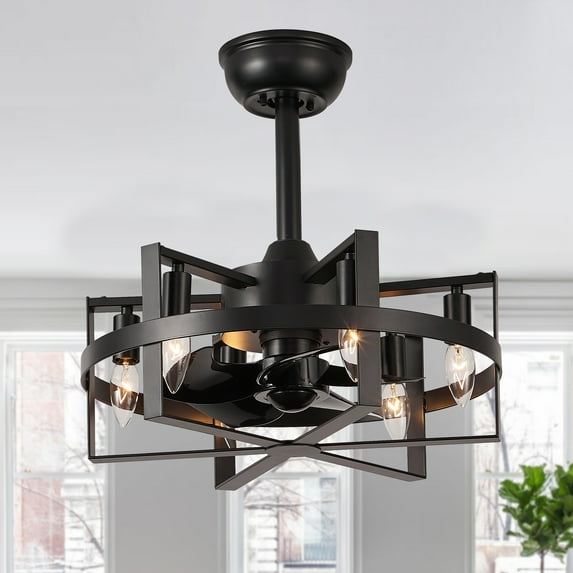 Bella Depot 18 Inches Octagonal Cage Ceiling Fan with Light and Remote Control, 6-speed Reversible Chandelier