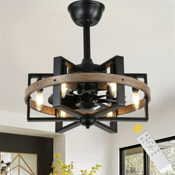 Bella Depot 18" Indutrial Wood Cage Ceiling Fan with Light and Remote