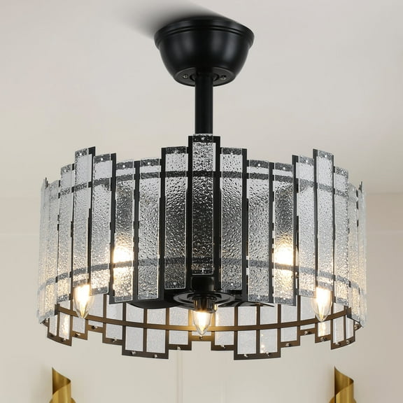 Bella Depot 19-In Modern Glass Cage Ceiling Fan with Light and Remote Control, 3-speed Reversible Fan