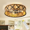 thumbnail image 1 of Bella Depot 23" Rattan Caged Flush Mount Ceiling Fan with Light and Remote 6-Speed Reversible DC Motor, 1 of 16