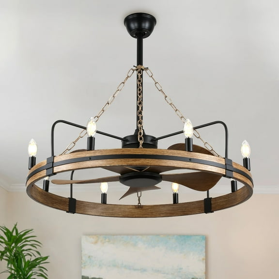 Bella Depot 36" Rustic Wood Ceiling Fan with Light and Remote Control 6-Speed Reversible Motor