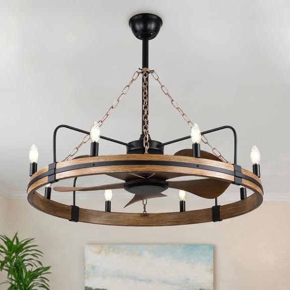 Bella Depot 36" Rustic Wheel Ceiling Fan with Light and Remote Control 6-Speed Reversible Motor for Bedroom Living Room