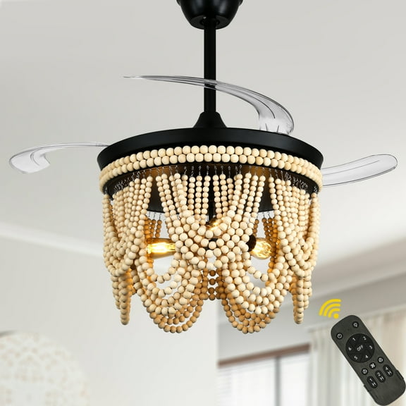 Bella Depot 42 Inches Bohemian Retractable Ceiling Fan with Light and Remote Control, 6-speed Reversible Chandelier