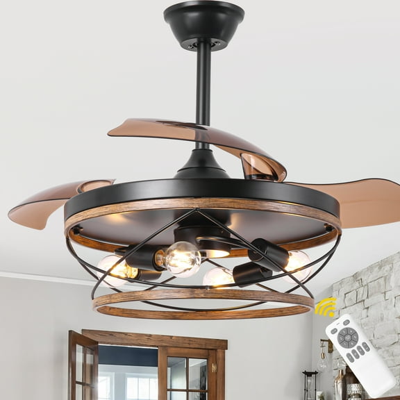 Bella Depot 42" Rustic Retractable Ceiling Fan with Light and Remote 6-speed Farmhouse Fan