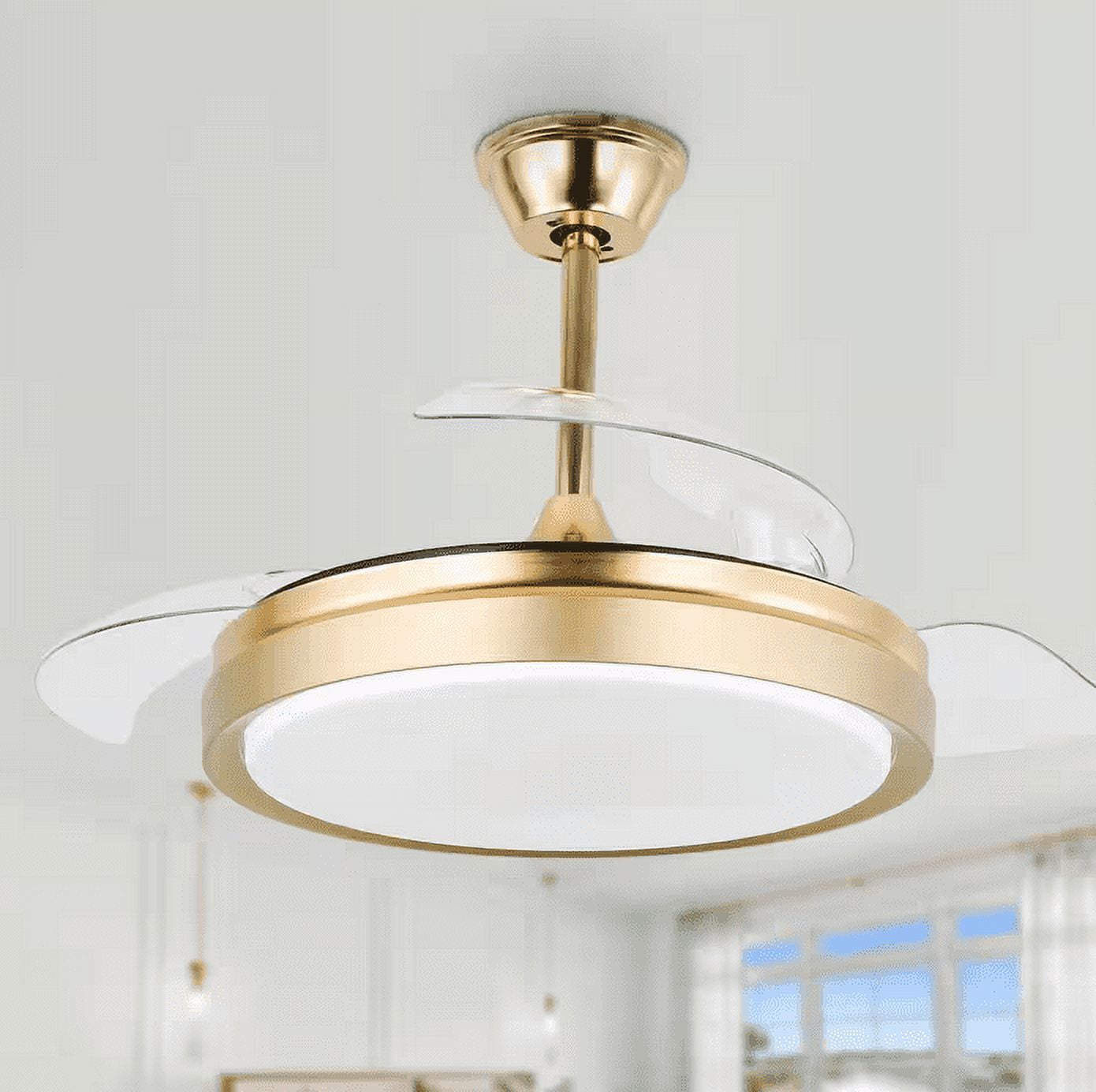 Gold 42'' Retractable Blade Ceiling Fan with LED Light and Remote