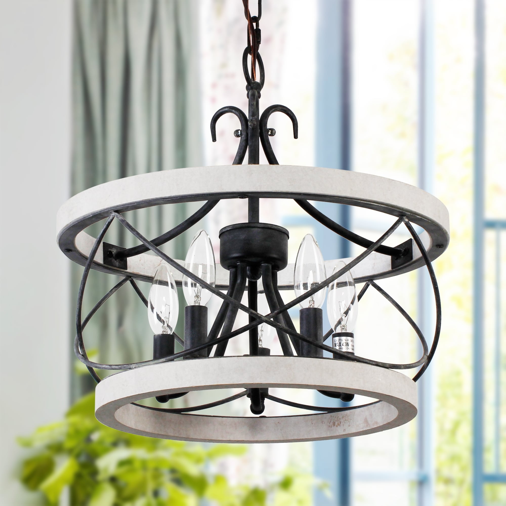 Bella Depot 5Light Rustic Cage Wood Chandelier Dimmable Lighting