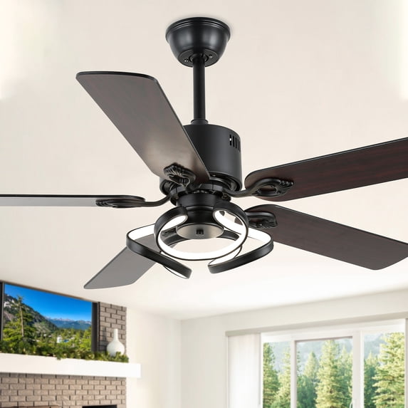 Bella Depot 52" Modern Black Ceiling Fan 6-Speed Reversible Chandelier With Light and Remote Control