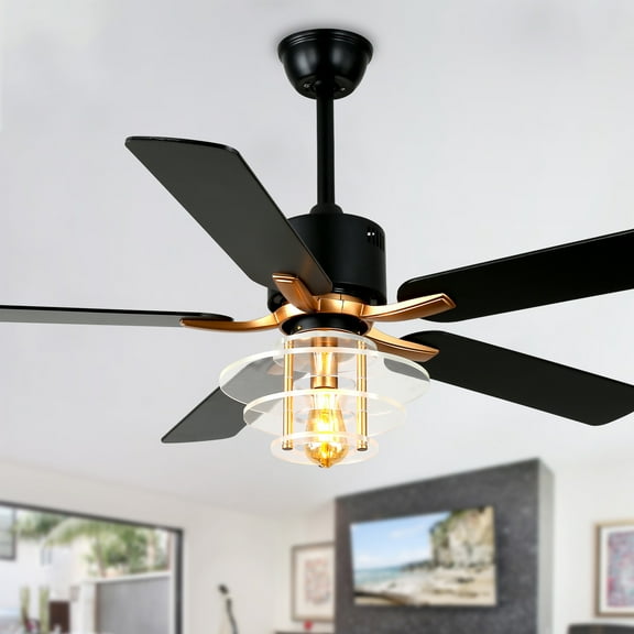 Bella Depot 52" Modern Black Ceiling Fan 6-Speed Reversible with Light and Remote Control