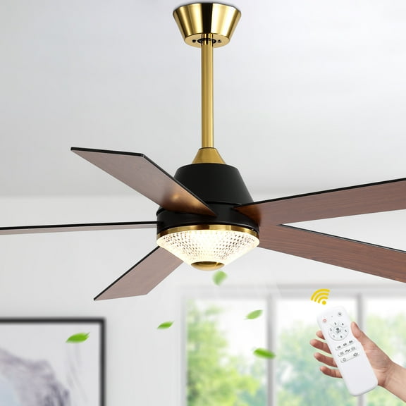 Bella Depot 52" Modern Black Ceiling Fan 6-Speed Reversible with Light and Remote Control