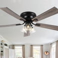 thumbnail image 1 of Bella Depot 52" Black Modern Flush Mount Ceiling Fan with Light and Remote Control 6-Speed Reversible DC Motor, 1 of 13