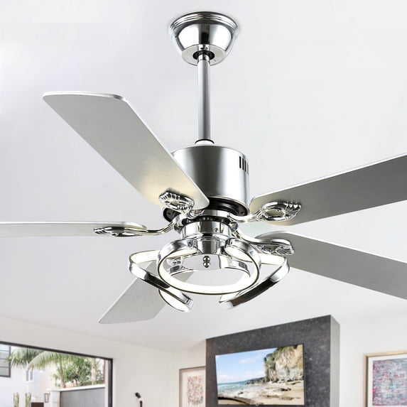 Bella Depot 52" Modern Silver Ceiling Fan 6-Speed Reversible with Light and Remote Control