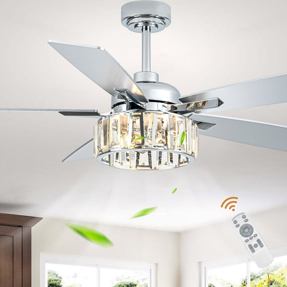 Bella Depot 52" Modern Silver Crystal Ceiling Fan 6-Speed Reversible with Light and Remote Control