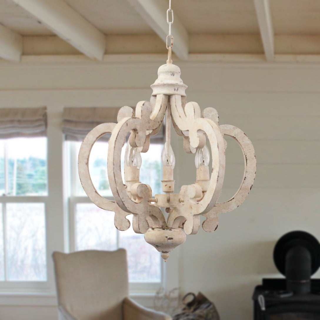 Bella Depot 6-Lights White Vintage Wood Chandelier