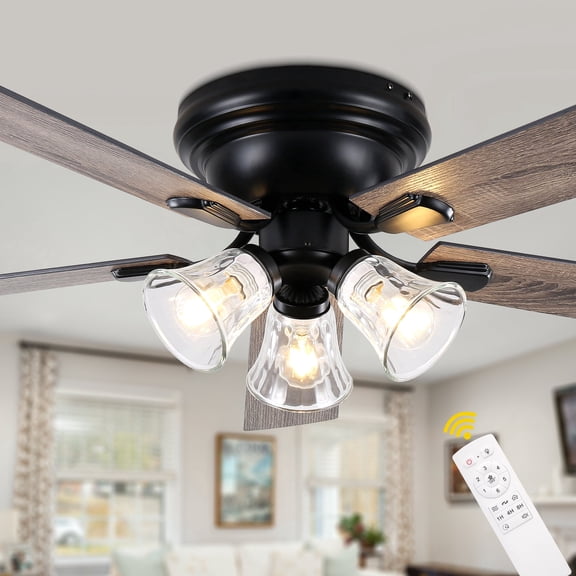 Bella Depot 60" Rustic Flush Mount Ceiling Fan with Light and Remote 6-Speed Reversible DC Motor