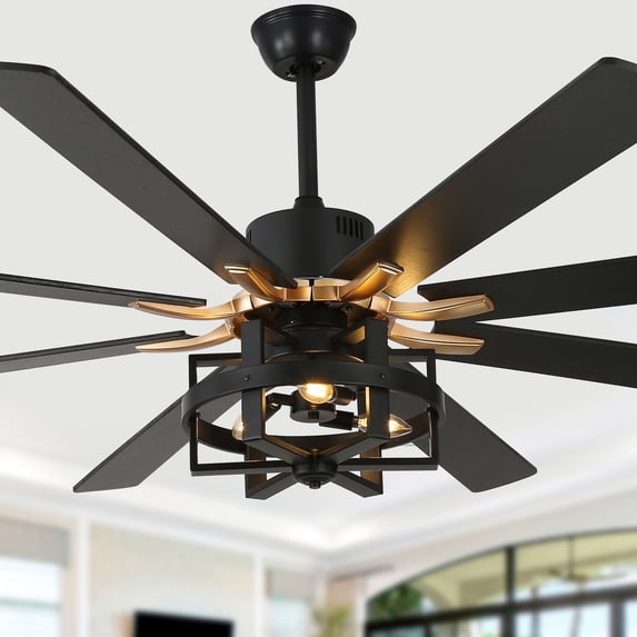 Bella Depot 65" Black Industrial Ceiling Fan with Light and Remote Control 6-Speed Reversible DC Motor